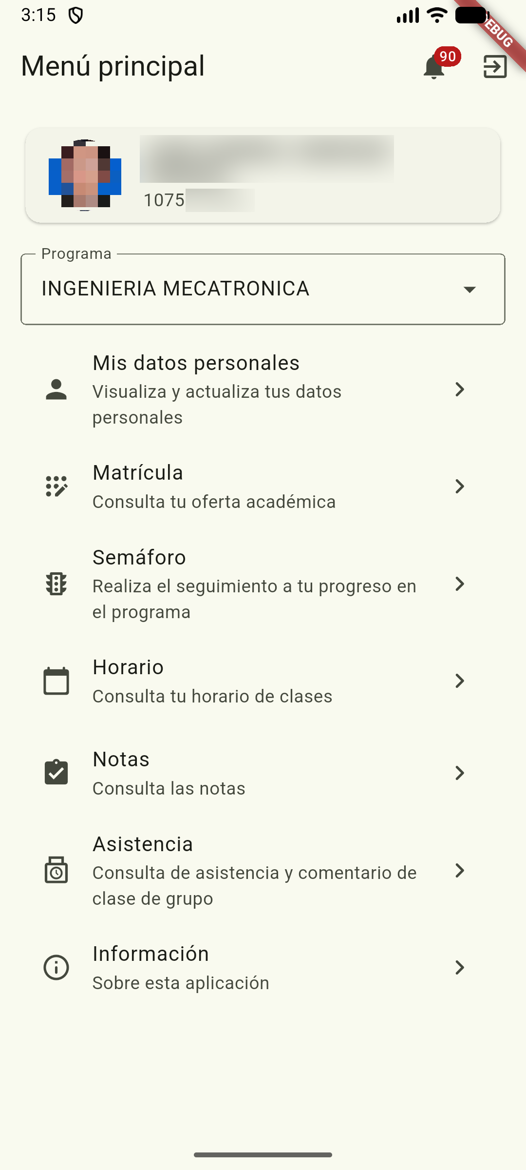 Menú principal