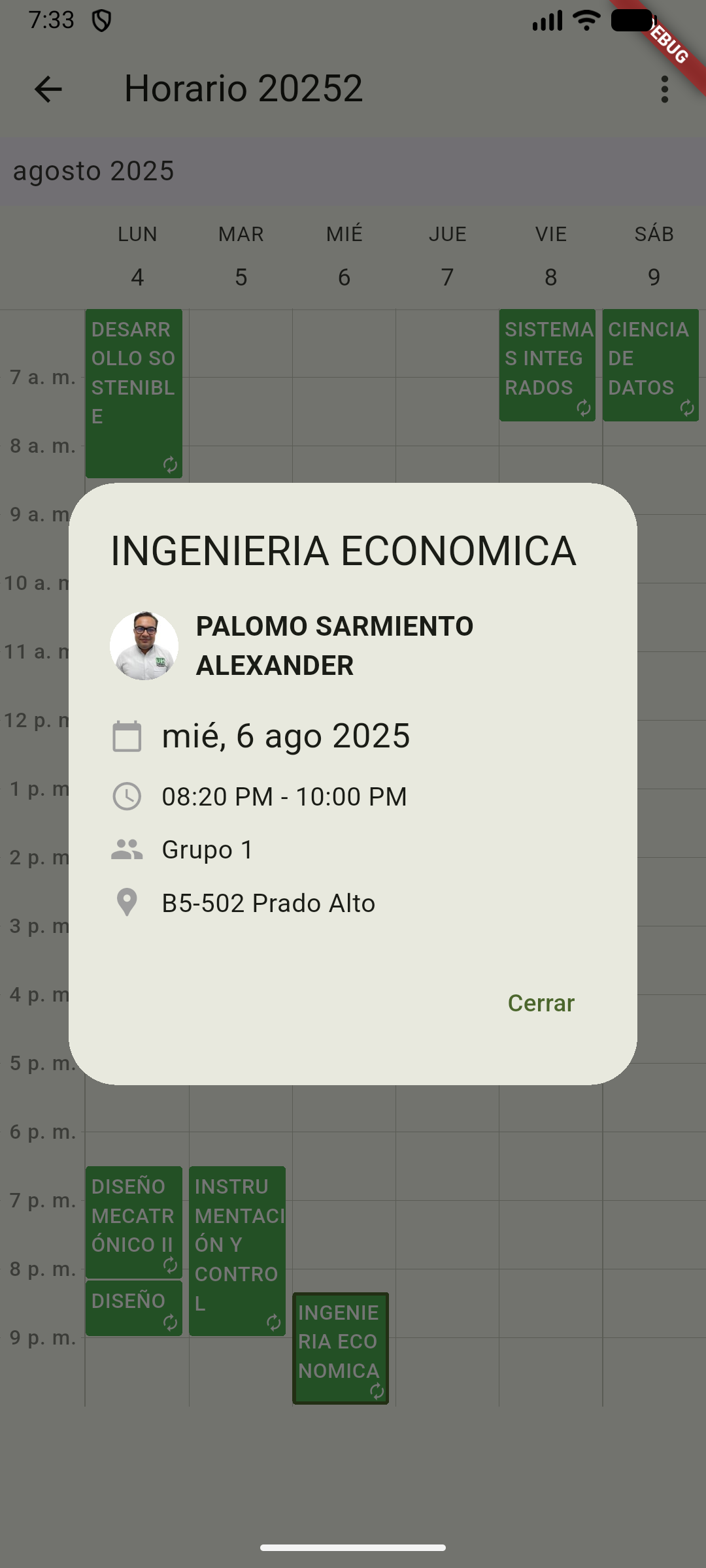 Detalle horario